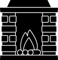 Flat Style Fireplace Icon In Black And White Color. vector