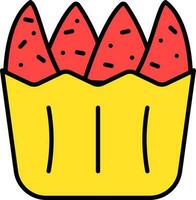 Illustration Of Bolu Kukus Cupcake Icon In Red And Yellow Color. vector