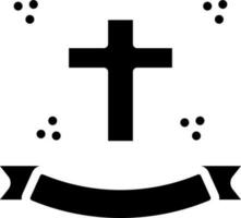 Christian Cross With Ribbon Icon In Glyph Style. vector