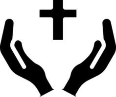 Praying Hands With Cross Icon in Glyph Style. vector