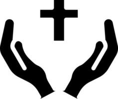 Praying Hands With Cross Icon in Glyph Style. vector