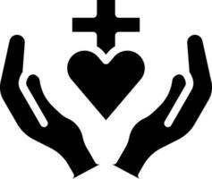 Christian Cross With Praying Hands Icon In Black and White. vector