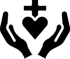 Christian Cross With Praying Hands Icon In Black and White. vector