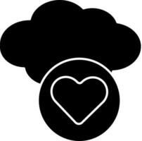 Isolated Cloud With Heart Icon In Glyph Style. vector