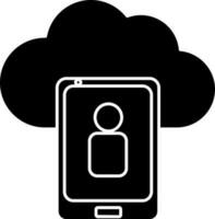 Black and White Cloud With User Profile In Mobile Icon. vector