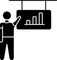 Man Presenting Growing Chart Icon In Black and White Color. vector