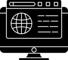 Black and White Web Browser In Desktop Screen Icon. vector