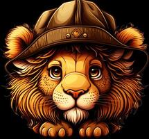 Cute lion wears hat cartoon. photo