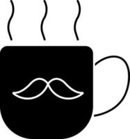 Bigote taza icono en negro y blanco color. vector