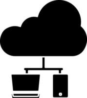 Cloud Connected Smart Device Icon In Black and White Color. vector