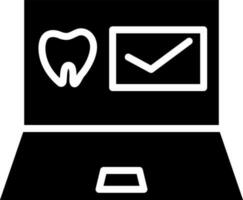 Black and White Color Tooth Checkup In Laptop Icon.. vector