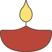 Burning DiyaOil Lamp Flat Icon In Brown And Yellow. vector