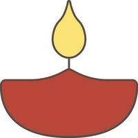 Burning DiyaOil Lamp Flat Icon In Brown And Yellow. vector