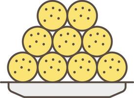 Flat Style Round SweetsLadoo Plate Icon Yellow Color. vector