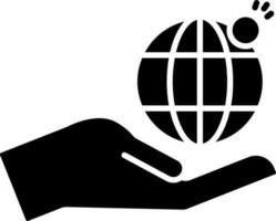 Hand Holding Globe With Coin Icon In Black and White Color. vector