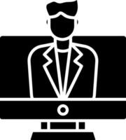 User In Desktop Icon In Black and White Color. vector