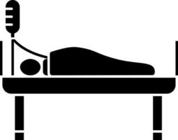 paciente en cama en un goteo icono en negro y blanco color. vector