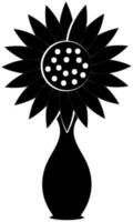 Black and White Color Sunflower In Vase Icon. vector