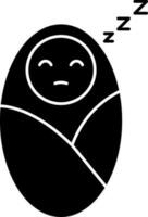 envuelto bebé dormido icono en negro y blanco color. vector