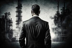 Man wearing suit in oil gas industry business background. photo