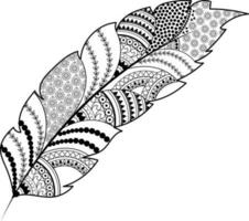 Black line art feather in boho style. vector