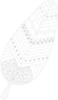 Black line art feather in boho style. vector