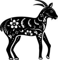 Black and White chinese zodiac goat icon in flat style. vector