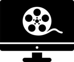 Film reel symbol on desktop screen icon. vector