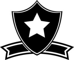 Black and White star decorated shield badge with ribbon. vector