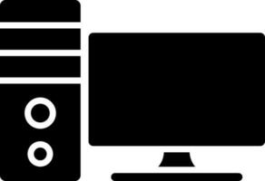 Black and White illustration of computer with cpu icon. vector