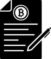 bitcoin documento papel con bolígrafo glifo icono. vector