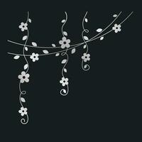 Silver vines with flowers vector illustration. Simple minimal golden floral botanical curtain design elements for spring.