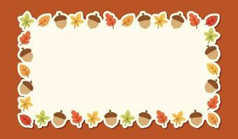 Rectangle autumn frame made of leaves and acorn. Modern vector illustration. Halloween, Thanksgiving fall border template.