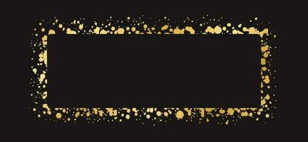 Abstract Rectangle Gold Ink Splatter Frame. Golden foil spray banner border template. vector