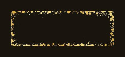 Abstract Rectangle Gold Ink Splatter Frame. Golden foil spray banner border template. vector