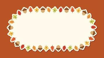 Autumn frame with leaves and acorn. Wreath of fall elements, Halloween, Thanksgiving border template. Vector illustration.