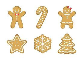 Set of cute gingerbread cookies for christmas. Isolated on white background. Vector illustration.