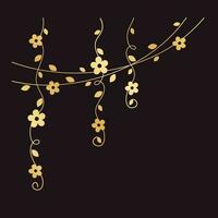 Gold vines with flowers vector illustration. Simple minimal golden floral botanical curtain design elements for spring.