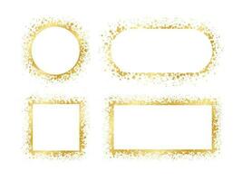 Abstract Gold Ink Splatter Frame Set. Golden foil spray geometric border template. vector