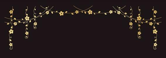 Gold vines with flowers vector illustration. Simple minimal golden floral botanical curtain design elements for spring.
