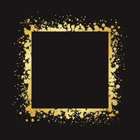 Abstract Square Gold Ink Splatter Frame. Golden foil spray border template. vector