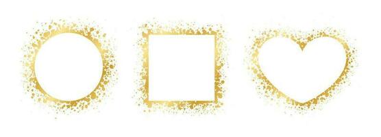 Abstract Gold Ink Splatter Frame Set. Golden foil spray geometric border template. vector