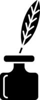 Black and White feather and ink bottle in flat style. vector