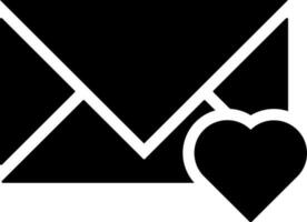 Black and White email with heart sign or symbol in flat style. vector