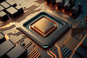 3D cpu processor chip background. Technological metal abstract background. photo
