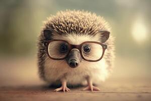 Cute little hedgehog wears glasses. photo