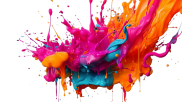 A colorful mixture of paint spilling in a modern design. On a transparent background png