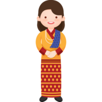 flicka i bhutan nationell kostym png