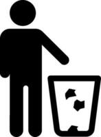 Man throwing garbage in dustbin icon. vector