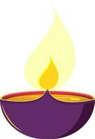 Oil lamp Diya in purple color. vector